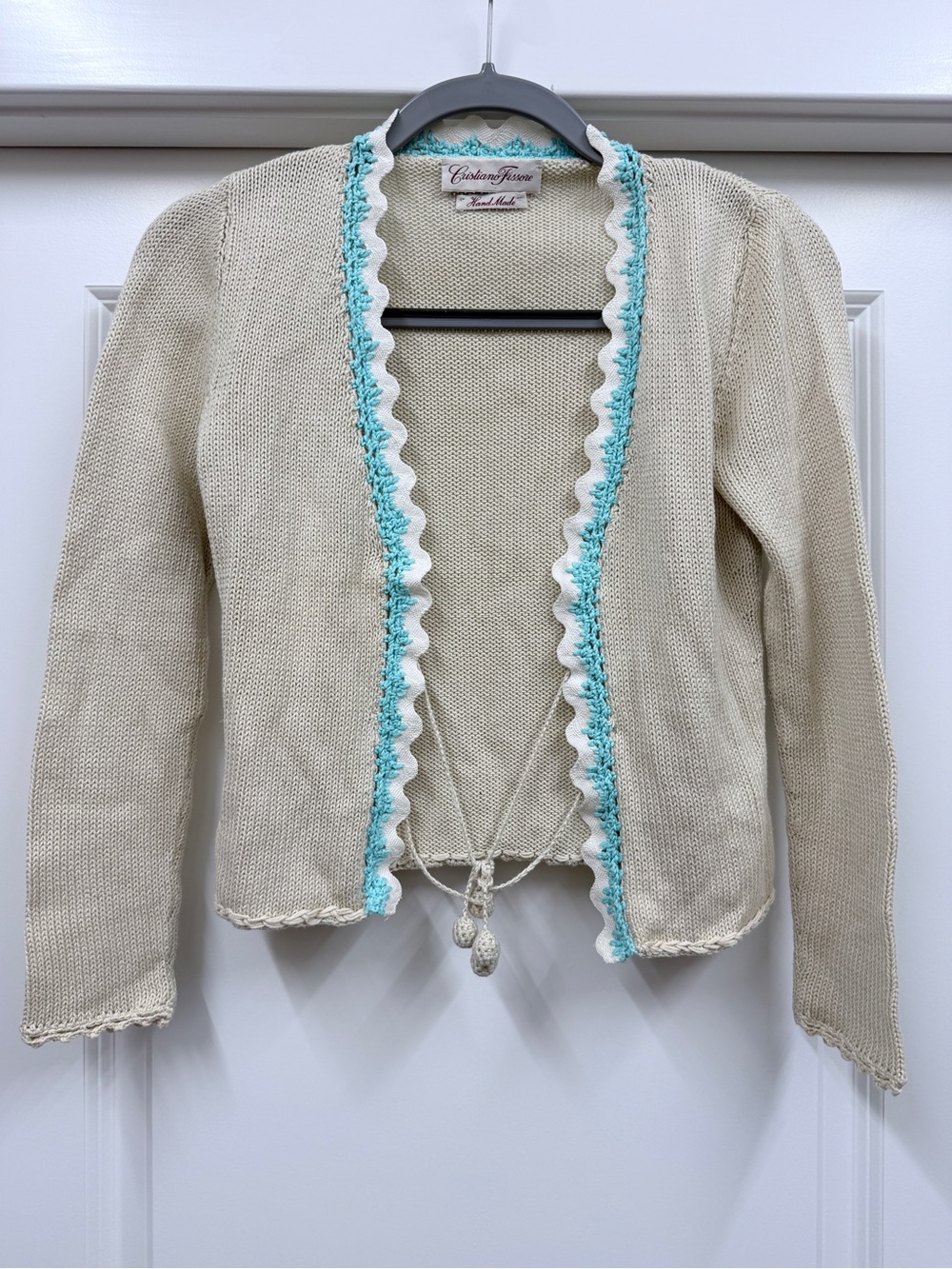 Cristiano Fissore Handmade Crochet Trim Cotton Cardigan Tan Blue S